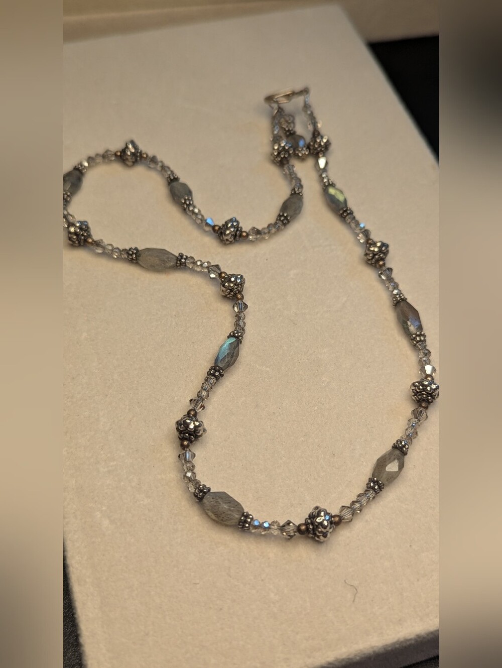 Labradorite And Crystal Necklace. With Heart Chain Extension 16-18"